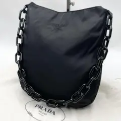 極美品 PRADAプラスチックチェーン ショルダーバッグ テスートナイロン 黒