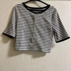 【Chico】ボーダー　スナップボタン付き クロップドTシャツ　キャミソール付き
