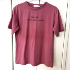 ワインレッド 半袖Tシャツ プリント入り Ｌサイズ