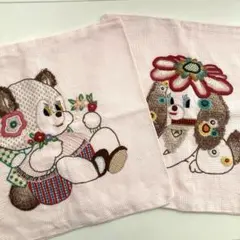 クッションカバー　2枚　手刺しゅう　昭和　レトロ　デザイン　ピンク　戸塚刺繍