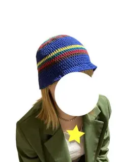 ハンドメイド　クロシェハット　ニット帽　コットン