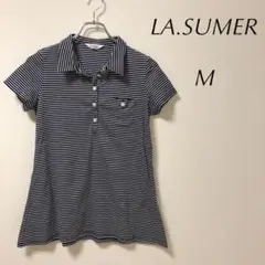 LA.SUMER カットソー（M）ポロシャツ　ボーダー　紺×白b1044