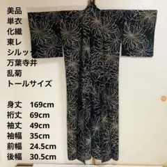 【美品　トールサイズ】東レシルック　単衣　乱菊　万葉寺井　裄丈69 身丈169