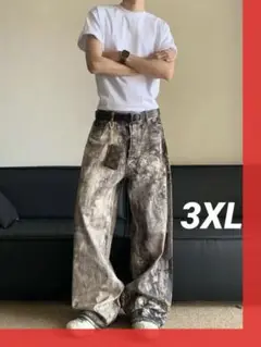 ウォッシュドデニム　カモフラージュ 3XL バギーパンツ　ワイド　リアルツリー柄