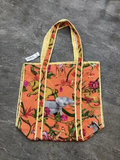 Summer sale! 動物柄オレンジコットントートバッグ (E43)
