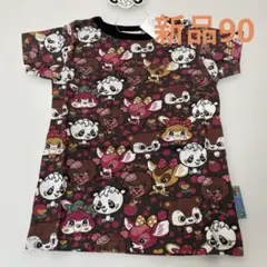 新品グラグラはっぴーちゃんTシャツ チャコールグレー90cm G柄 バンビ