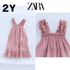 新品！ZARA KIDSリネン刺繍入りストラップワンピース2Y ザラキッズ 90