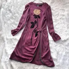 美品✨希少 サイトウトヨコ リボン 花柄 ニットワンピース 長袖