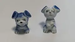 青色犬の陶器置物 2体セット