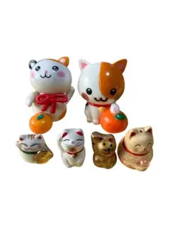 猫の陶器置物セット
