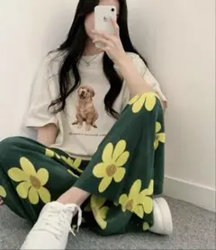 35. leggy&paggy パンツ　花柄プリーツガウチョパンツ　セルフカット