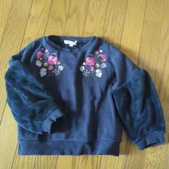 any-FAM 花柄刺繍 バルーンスリーブ トレーナー 100　ネイビー