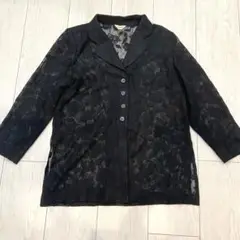 昭和レトロ　肩パッド入　ブラック　総レース　ジャケット　長袖シャツ　羽織　花柄