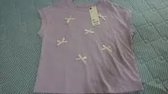 【新品タグ付】GU リボン装飾ラベンダーTシャツ 140cm