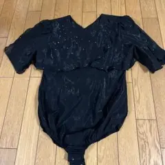 ‼️値引きしました‼️社交ダンス用 黒 ボディスーツ フリル付き　Mサイズ