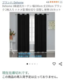 Dehomeブラックカーテン 100cm x 230cm 2枚