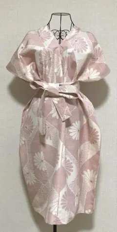 着物リメイク紬花柄ワンピースチュニック