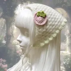 ハンドメイド 編み物 バブーシュカ いちご