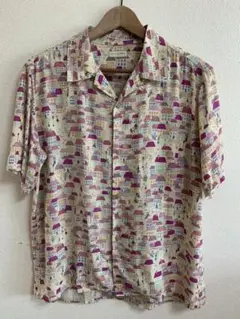 ナノユニバース ハウスプリント 半袖レーヨンシャツ アイボリー M サイズ