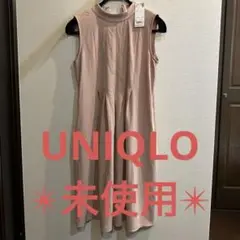 1019UNIQLO ノースリーブ ピンク フレアワンピース S 新品タグ付き