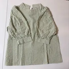 【新品未使用】 春 夏 100% コットン 五分袖 緑 白 ストライプ 涼しい☀️