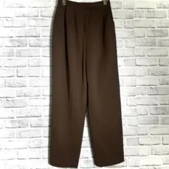 ワイドストレートパンツ ロング丈 無地 ブラウン シンプル