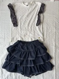 140cm フリル袖ノースリーブTシャツとスカートセット