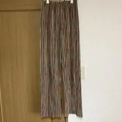 ストライプ ワイドパンツ ゴムウエスト　プリーツパンツ　M
