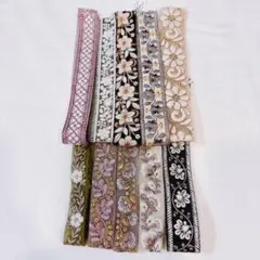 【メルカリ便】インド刺繍リボン　10本セット 細幅①