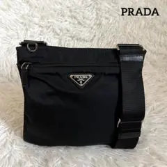 極美品✨プラダ ショルダーバッグ 三角プレート ナイロン 黒 レザー サコッシュ