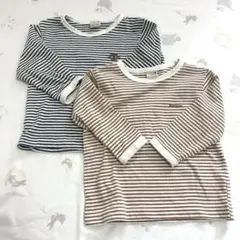 【値下げ】プティマイン ストライプ 長袖 Tシャツ 2枚セット 90