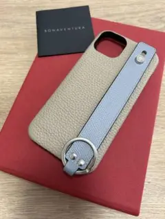 Bonaventura iPhone14用ハンドル付きケース ベージュ× ブルー