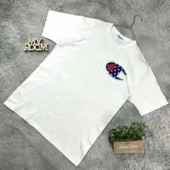 Champion 星条旗柄 ビッグCロゴ刺繍 半袖Tシャツ L ホワイト