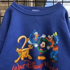 Disney スウェット ビッグシルエット デカロゴ 青 USA製 公式 90s