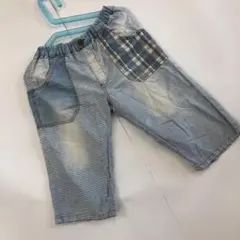 パッチワーク イージーパンツ ストライプ デニム 子供服 おしゃれ ポケット