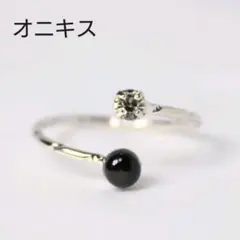 本ロジウム オニキス ジルコニア 指輪 フリーサイズ