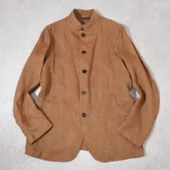 イタリア製 ECHOS 麻100％ マオカラー リネンジャケット 茶 52 XL