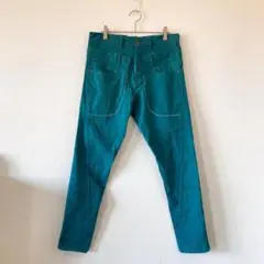 美品 アンドイット ストレッチスキニーパンツ ステッチ加工 S 青 緑 4619