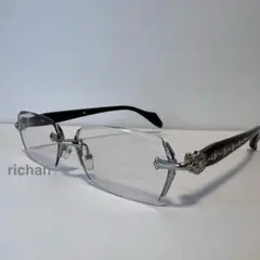 新品 メガネ リムレス シルバー 眼鏡 サングラス 韓国 メタル ラップ