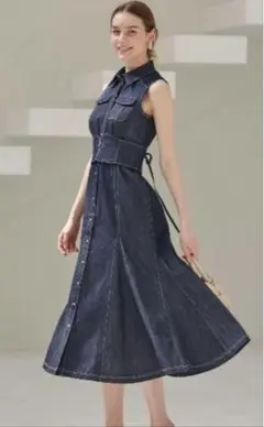 AND COUTURE デニムノースリロングシャツワンピース