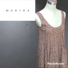 ②MARIHA マリハ ノースリーブ ロングワンピース コットン 花柄 ブラウン