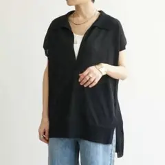 レディース　ニット　ノースリーブ　ポロ襟　黒　ブラック