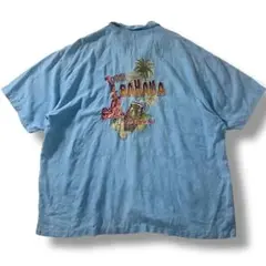90s トミーバハマ 刺繍 ハワイ アロハシャツ オープンカラーシャツ シルク