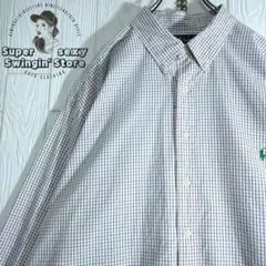 人気 ラルフローレン 長袖シャツ ホワイト チェック ボタンダウン 古着