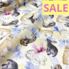 SALE【オリジナル生地】ふんわリボンうさぎ　イエロー