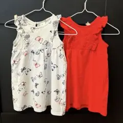 【お値下げ】H&M ベビーキッズ　女の子　ワンピース　赤　蝶々柄　タンクトップ