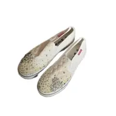 T0682 ストーン　新品　スリッポン　ギャル　韓国　パール　24cm 花 白
