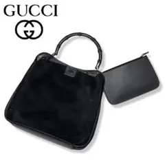 レア♪ OLD GUCCIグッチメッシュハンドバッグ バンブーハンドル ブラック
