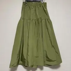 オリーブグリーン ティアードロングスカート フレアスカート