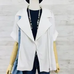 ADORE 室内用コットンダブルライダース ブルゾン 半袖 白 シルク100